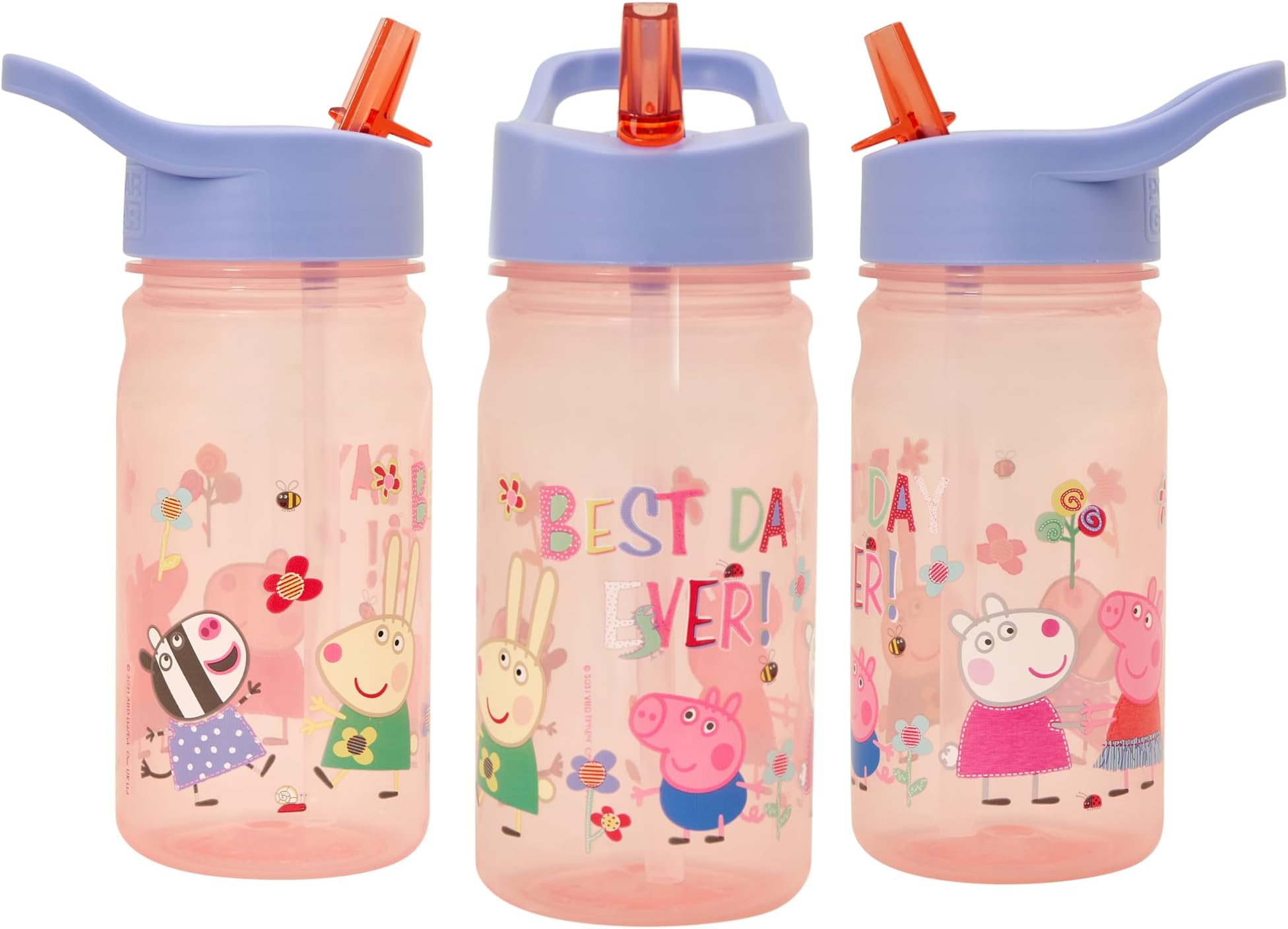 Nostalgia Water Bottle with Flip up Straw, 400ml, Pink