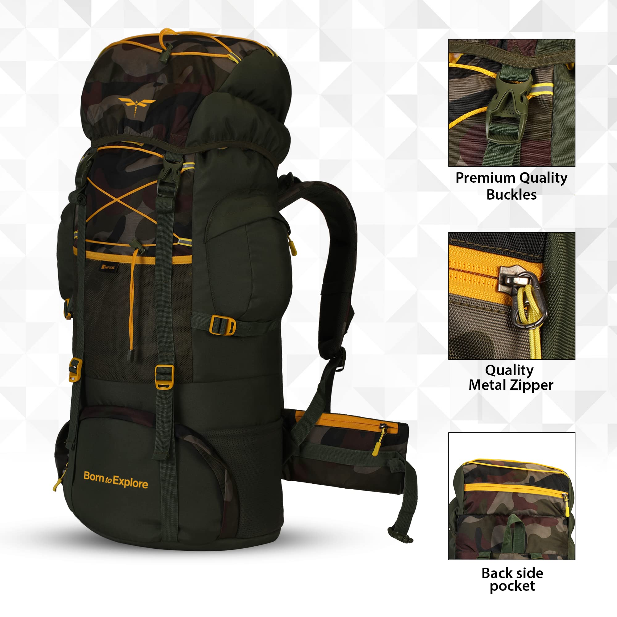 Impulse Rucksack 75L Large Travel Backpack For Men - Tourist, Hiking, Trekking, Camping Banyan Camo Bag With 1 Year Warranty 1