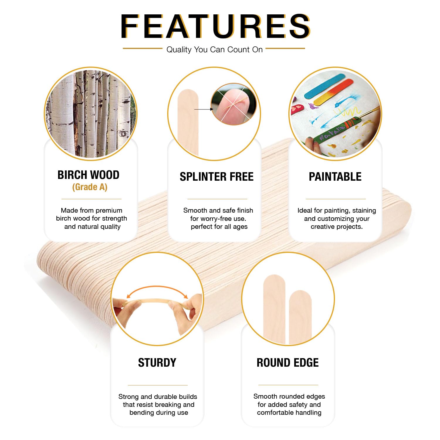Apremont 1000 palitos grandes de madera para manualidades (15 x 1,9 cm), madera orgánica natural de alta calidad para encerar, proyectos de manualidades, depresor de lengua, paletas, palitos de helado