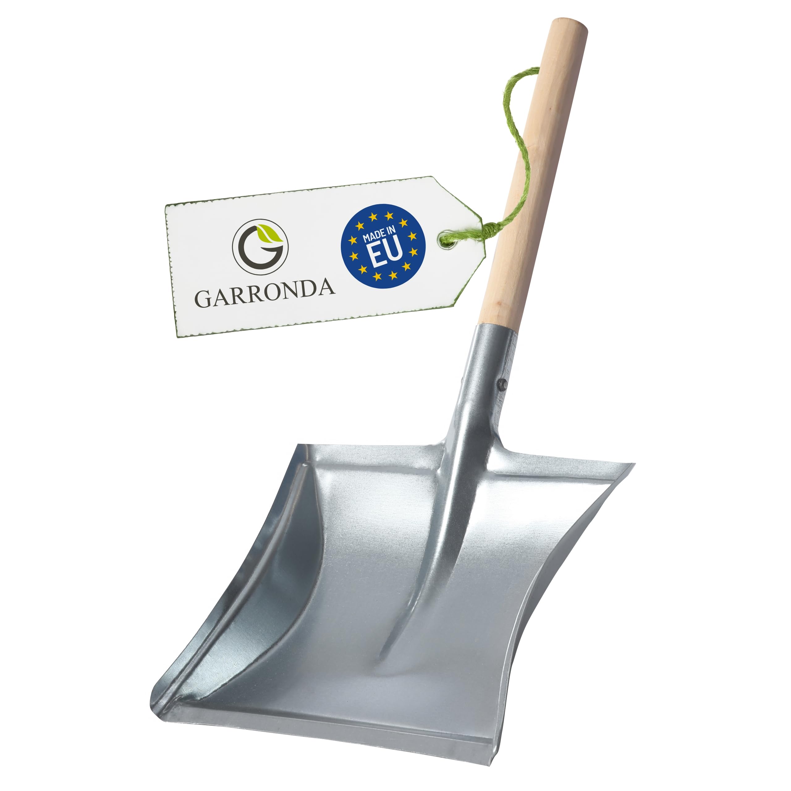 Garronda Kehrschaufel Metall mit Holzgriff robuste Haushaltsgeräte Kehrichtschaufel Kehrblech zum Reinigen und Kehren von Haus, Garten, und Garage (Silber)