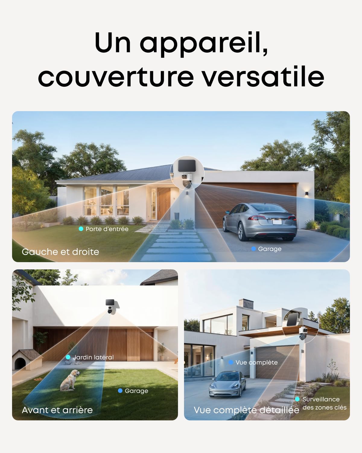 Caméra de surveillance eufyCam S4, solaire sans fil pour l'extérieur, Bullet-PTZ triple objectif, 4K UHD, couverture 360°, inclinaison, suivi auto, zoom hybride x 8, vue nocturne, pour HomeBase S380