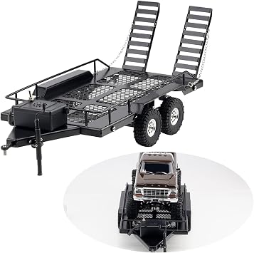 DJX RC Trailer Metal Hitch Mount Trailer with Led Light for TRX-4M FCX18 F150 Redcat Ascent18 HPI Venture-18 SCX24 AX24 FCX24 Etc 1/18 1/24 Upgrades Parts Accessories