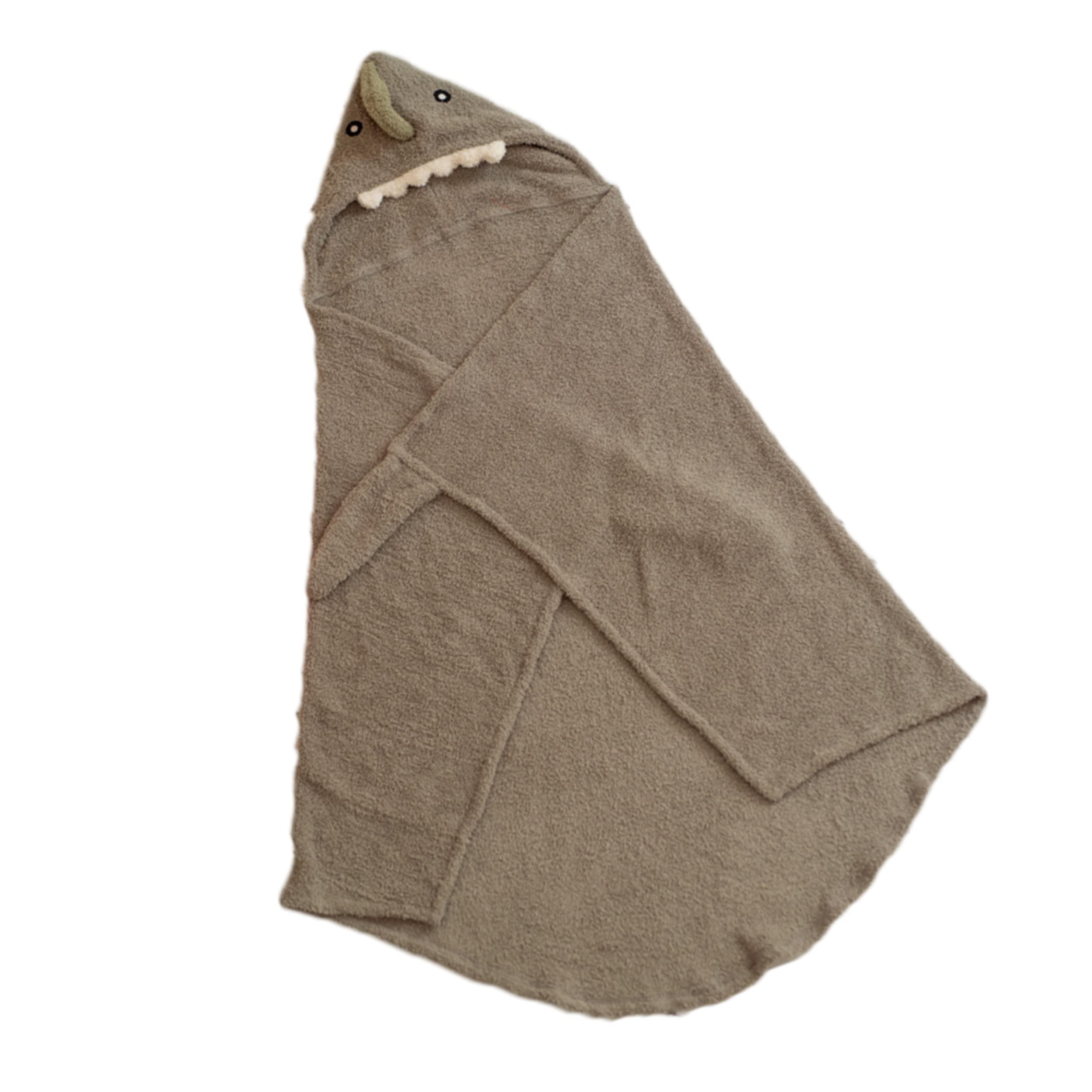 CROCHETTS – Serviette Dino Enfant 148x118 cm Grise | Cape de Bain Dinosaure à Capuche, Douce, absorbante et à séchage Rapide