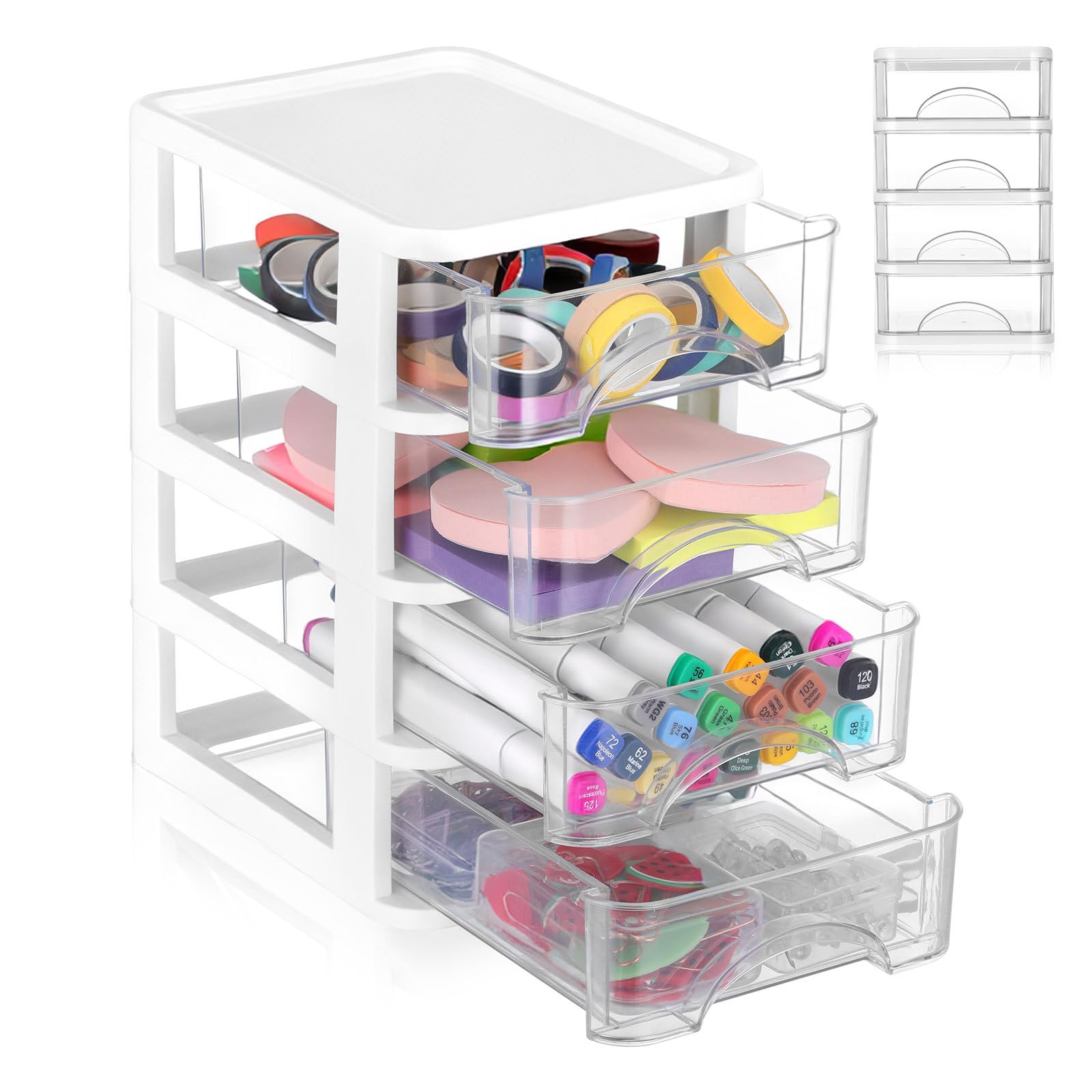 Boîte de rangement de bureau à tiroirs multi-niveaux blanc en plastique