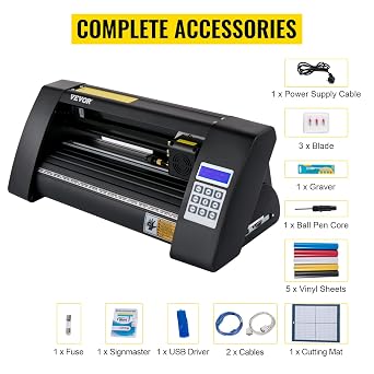 VEVOR Vinyl Cutting Plotter 375 mm Foil Cutter Max. Cutting Width 285 mm Plotter Machine Signmaster Software Plotter Windows Compatible Film Plotter Semi-Automatic Cutting Precision ±0.001 mm