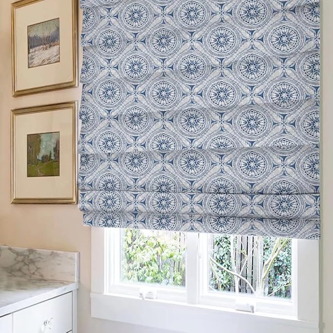 Grneric Roman Shades Window Shades,Blue Pattern Blackout