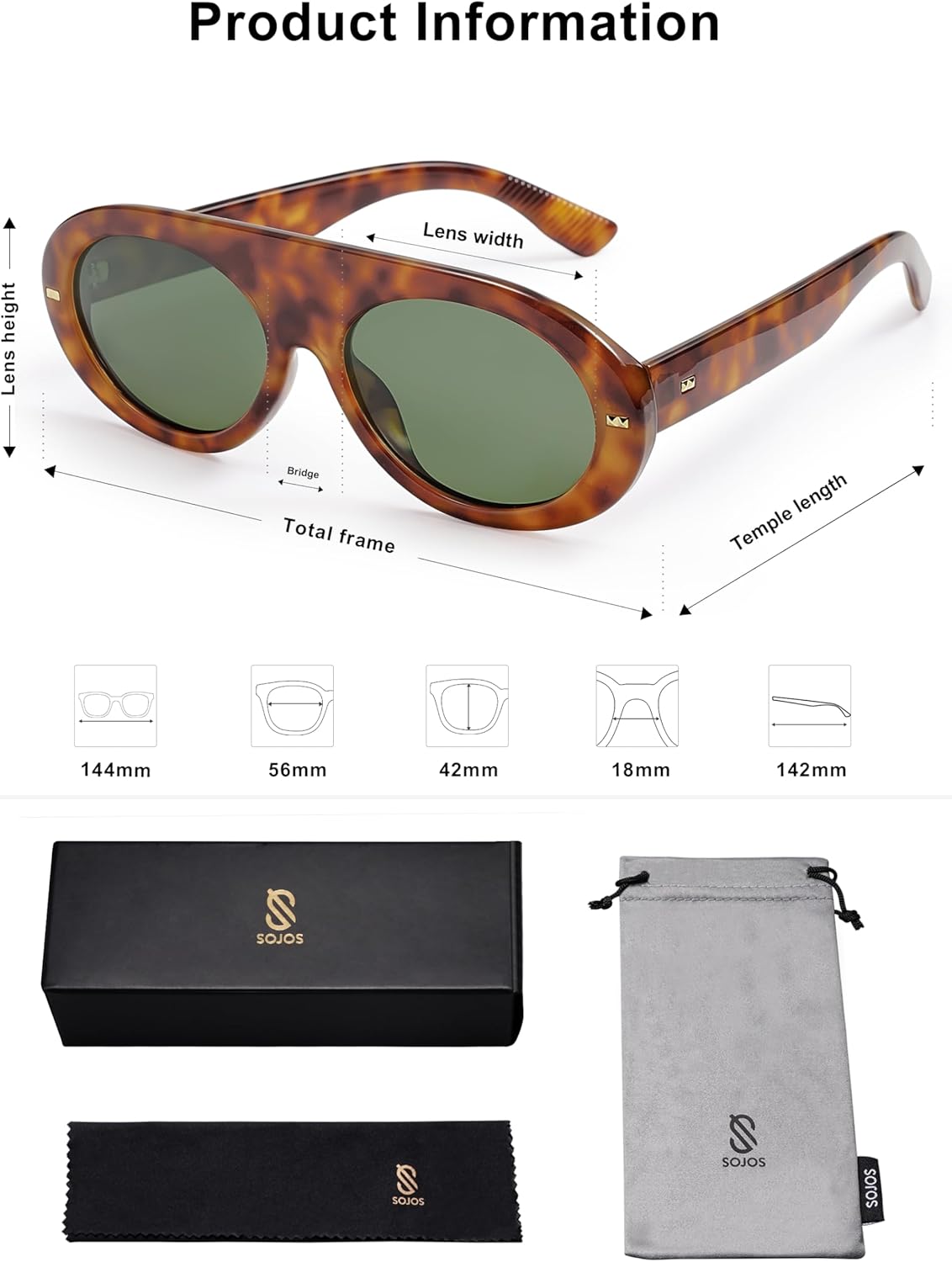 SOJOS Trendy Flat Top Polarized Sunglasses for Women Men Retro Chunky Frame Oval Lens Sun Glasses SJ2279 - Image 5