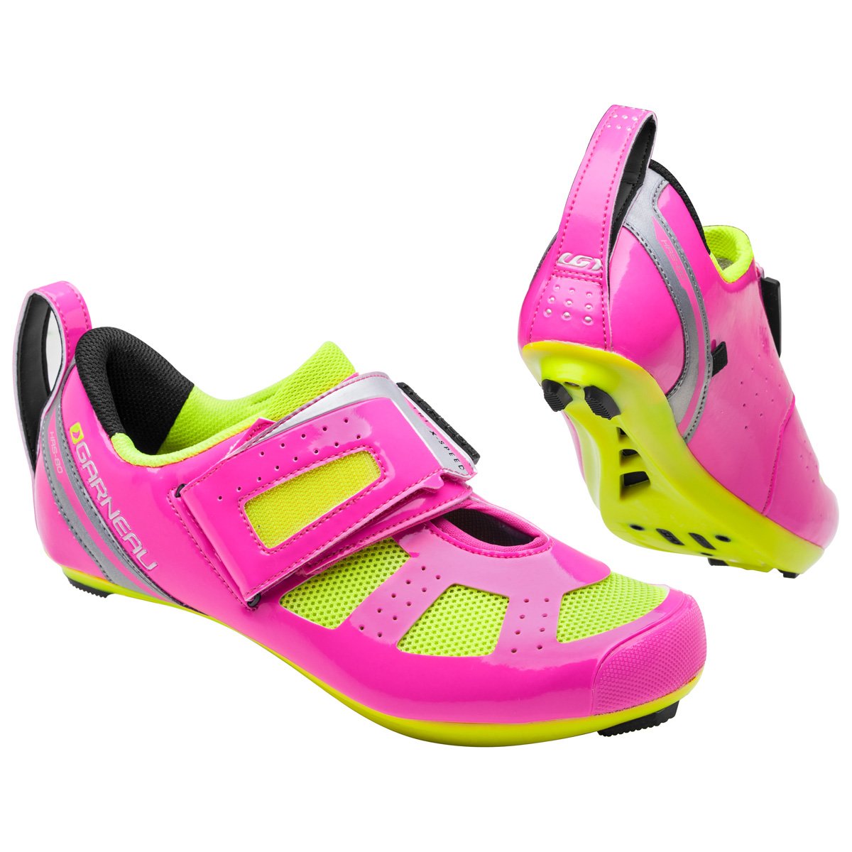 Louis Garneau, Women's Tri X-Speed III Triathlon Cycling Shoes for Racing and Indoor Biking, Compatible with Major Road and SPD Pedals, Pink Glow/Bright Yellow, US (7), EU (38)