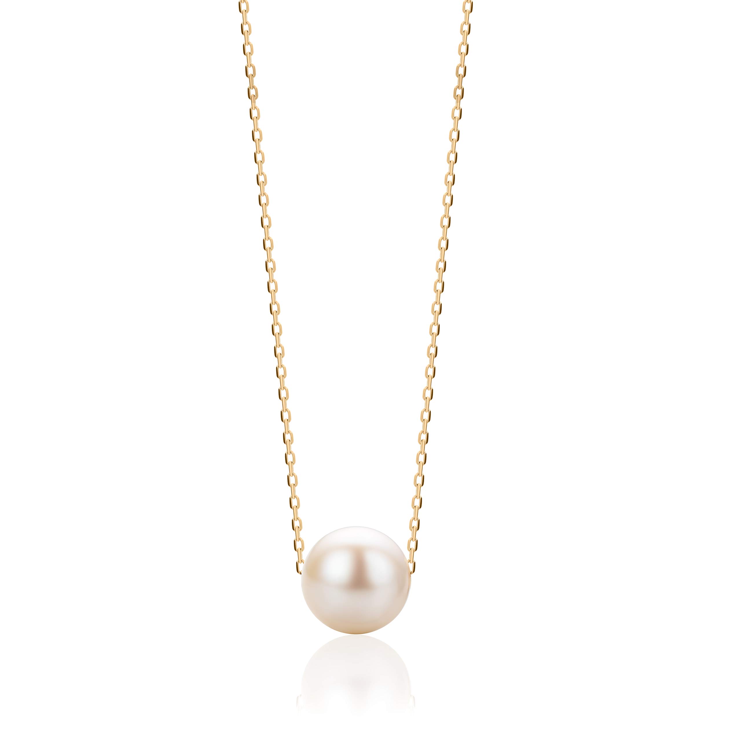 Orovi Kette Gold – 14K Gelbgold 585– Perlenkette Damen, Kettenanhänger Gold weiße Süßwasserperle 8 mm, Perlen Anhänger, Hypoallergene Goldkette 40+2cm, Goldschmuck, Schmuck Damen, mit edler Schmuckbox