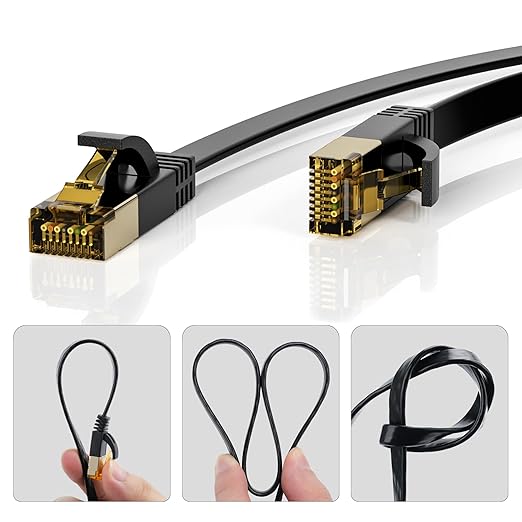 Cable Ethernet Cat7 Plano 2 Pack 2 FT 10Gbps Negro miniatura 2