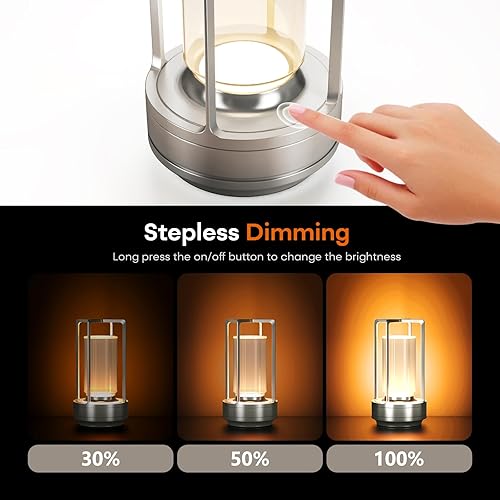 Miniatura 8 de Lámpara de mesa portátil de metal para interiorexterior, lámpara LED recargable inalámbrica, lámpara de escritorio pequeña con atenuación infinita