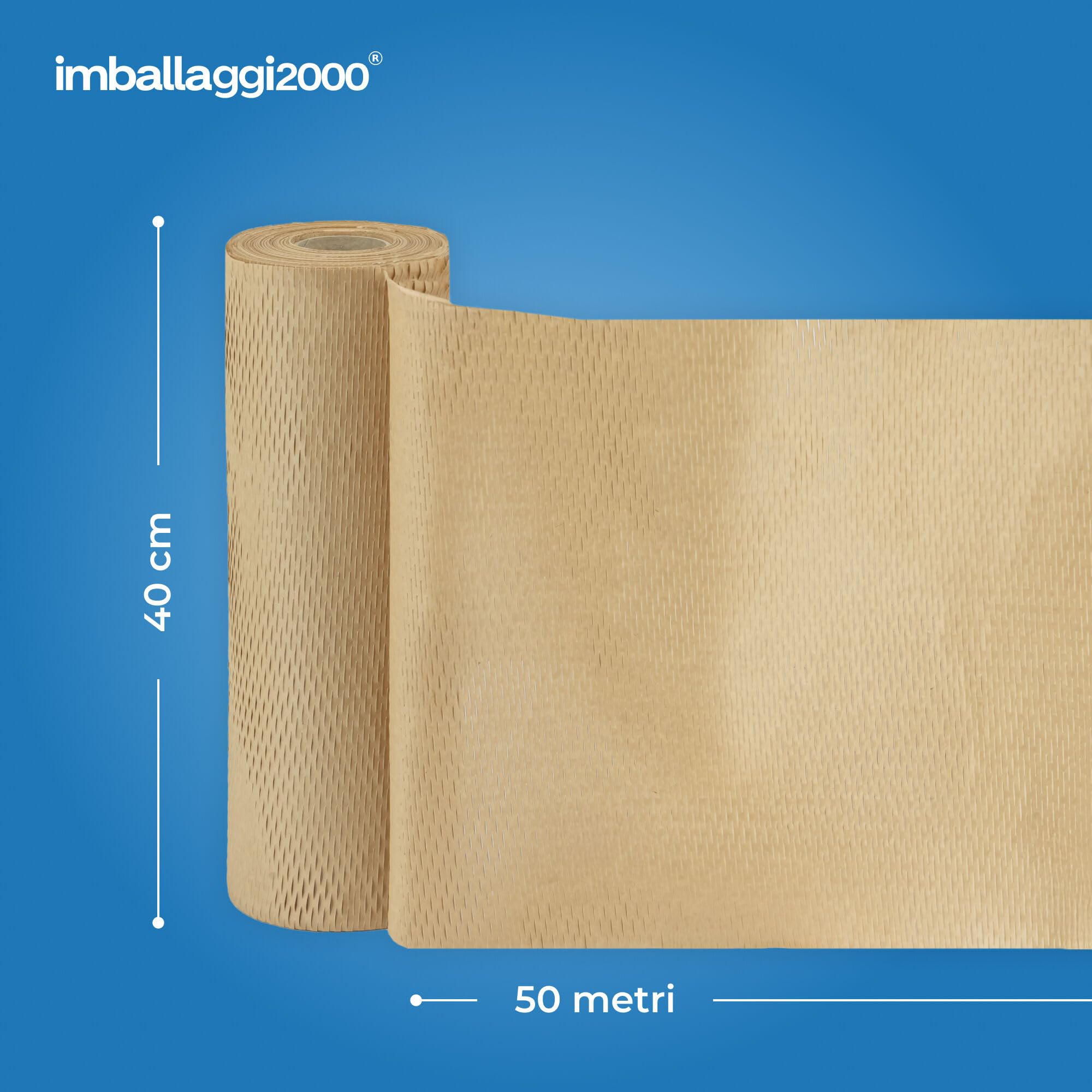 IMBALLAGGI 2000 - Carta Imballaggio a Nido d'Ape 3D 50Mx40 cm Altezza, 1 Pezzo, Rotolo Carta Alveolare per Alternativa Eco al Pluriball Imballaggio per Spedizioni a Bolle, Protezione Oggetti e Regali