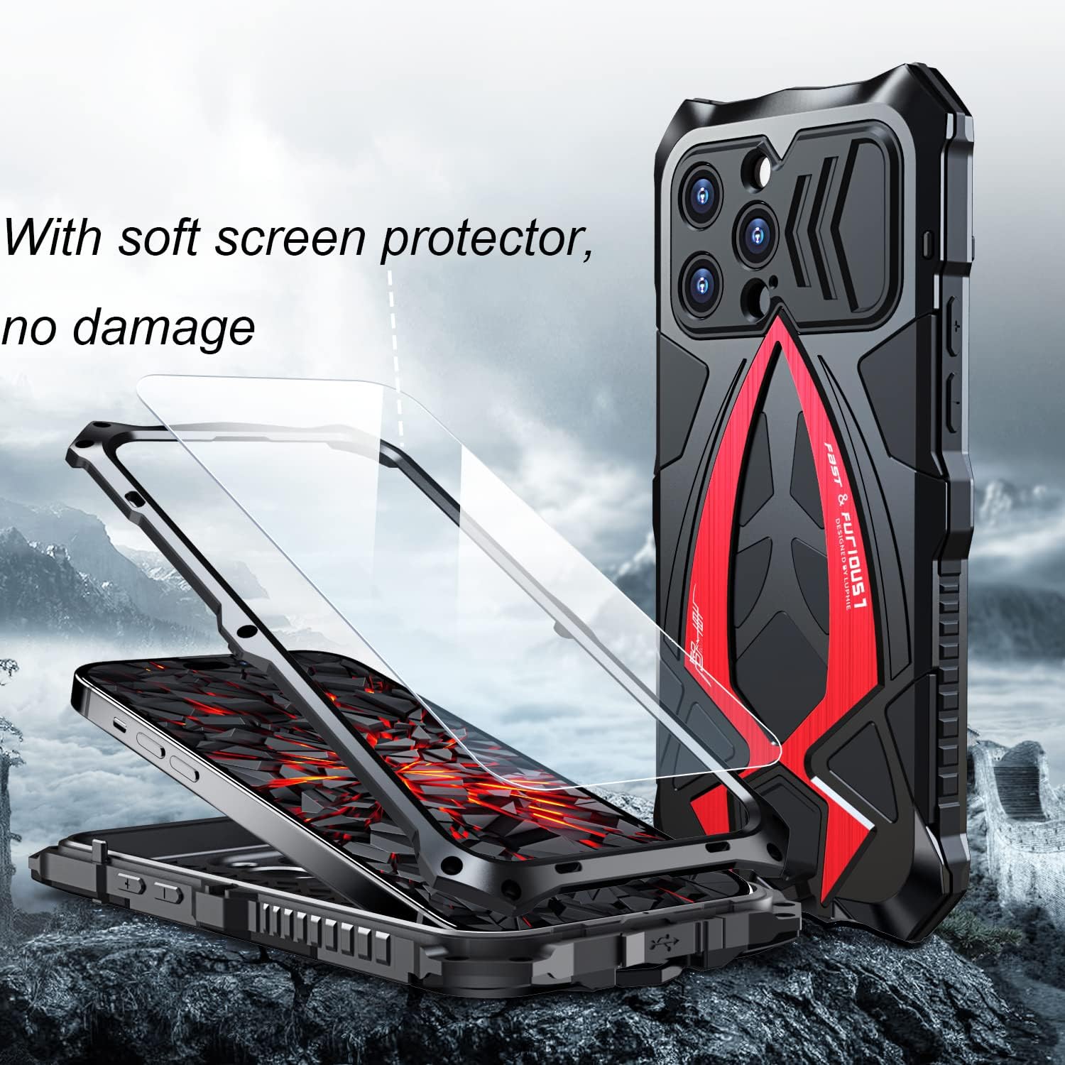 Lunivop for iPhone 15 Pro Max Case Heavy Duty Protection Rugged Screw Full Body Military Grade Metal Bumper Rubber with Hard Durable Phone Cases Cover 2023 Black Red