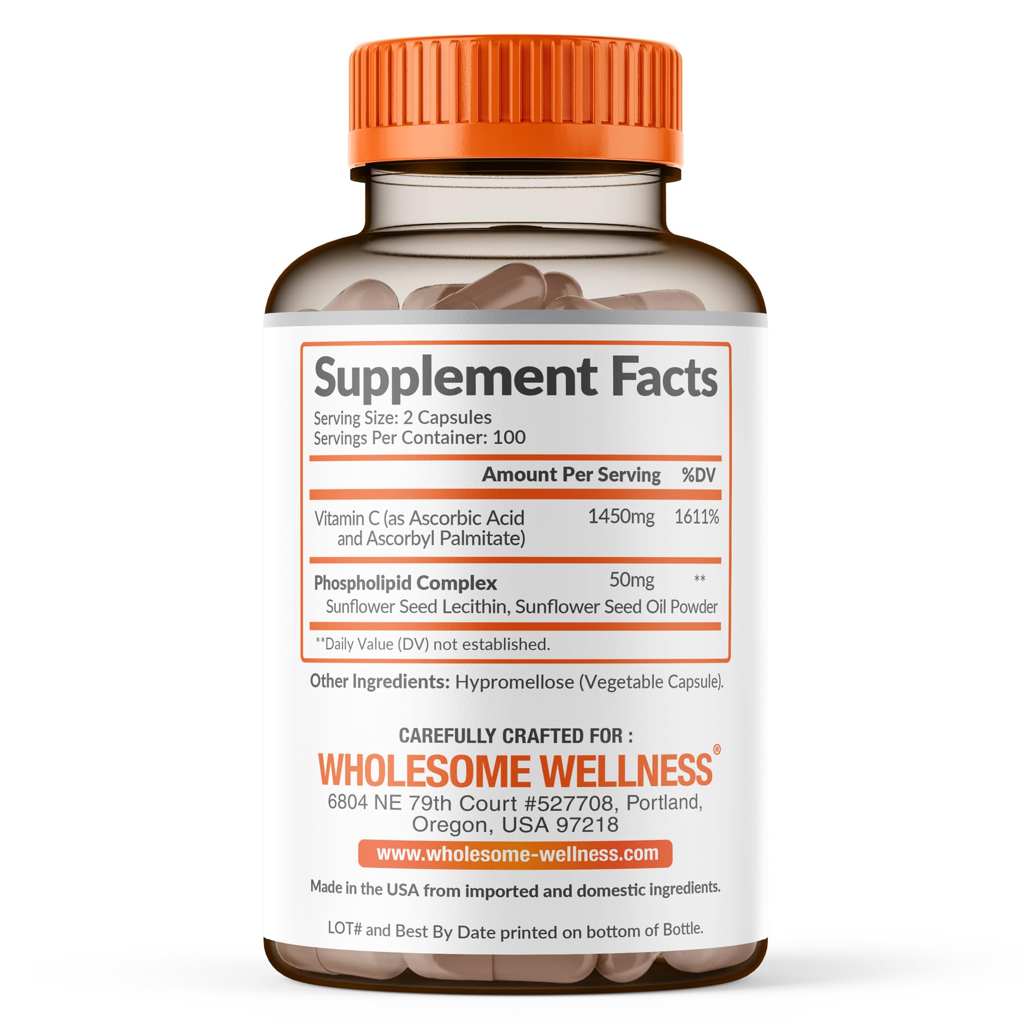 Wholesome Wellness Liposomal Vitamin C Capsules (200 Pills 1500mg Buffered) High Absorption, Immune System & Collagen Booster, High Dose Fat Soluble Immunity Support Ascorbic Acid, Natural Vegan — Amazon image 2