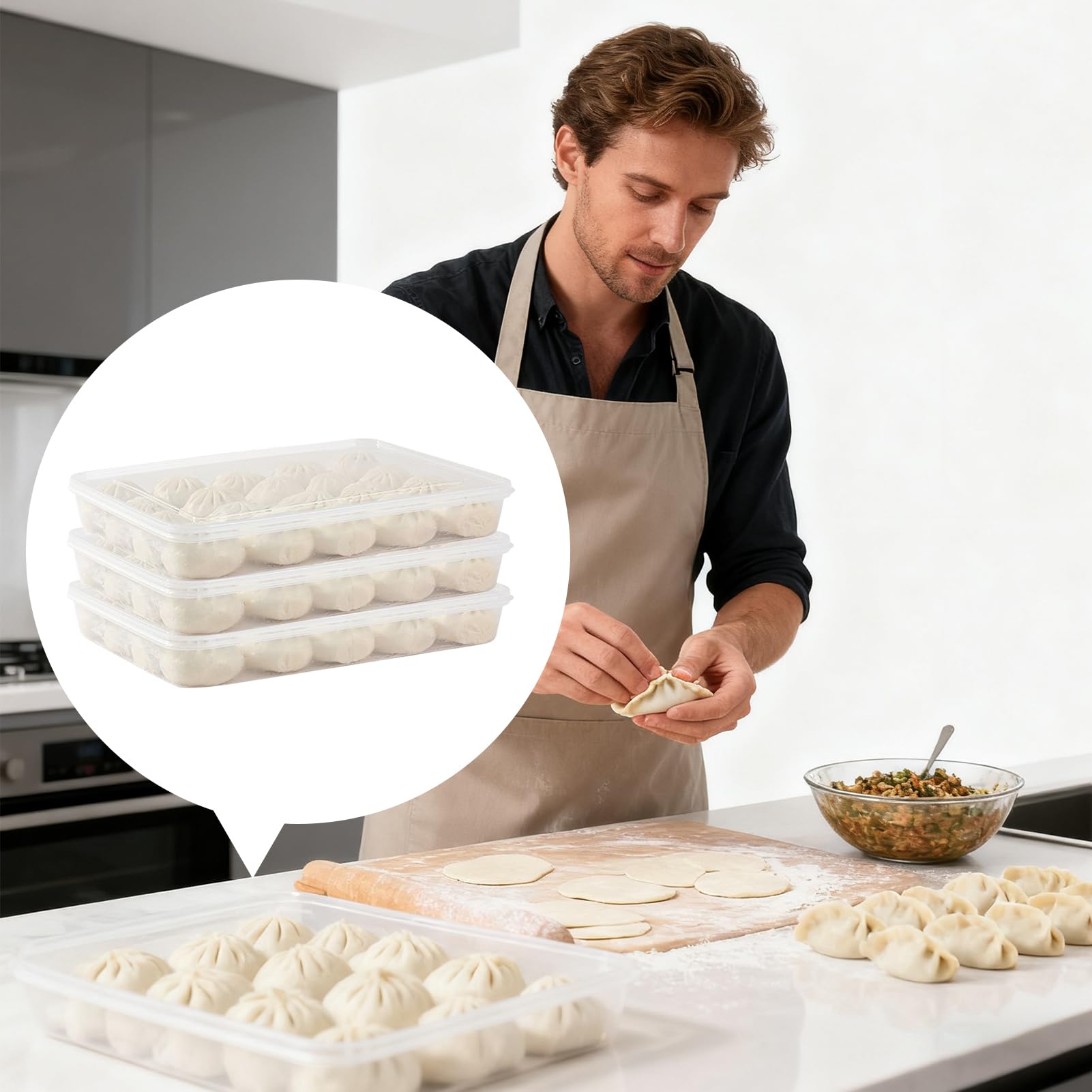 Soporte para huevos, antiadherente con tapa, bandeja para huevos de | refrigerador, bandeja para albóndigas, para microondas, , cocina, despensa, hogar, apartamento