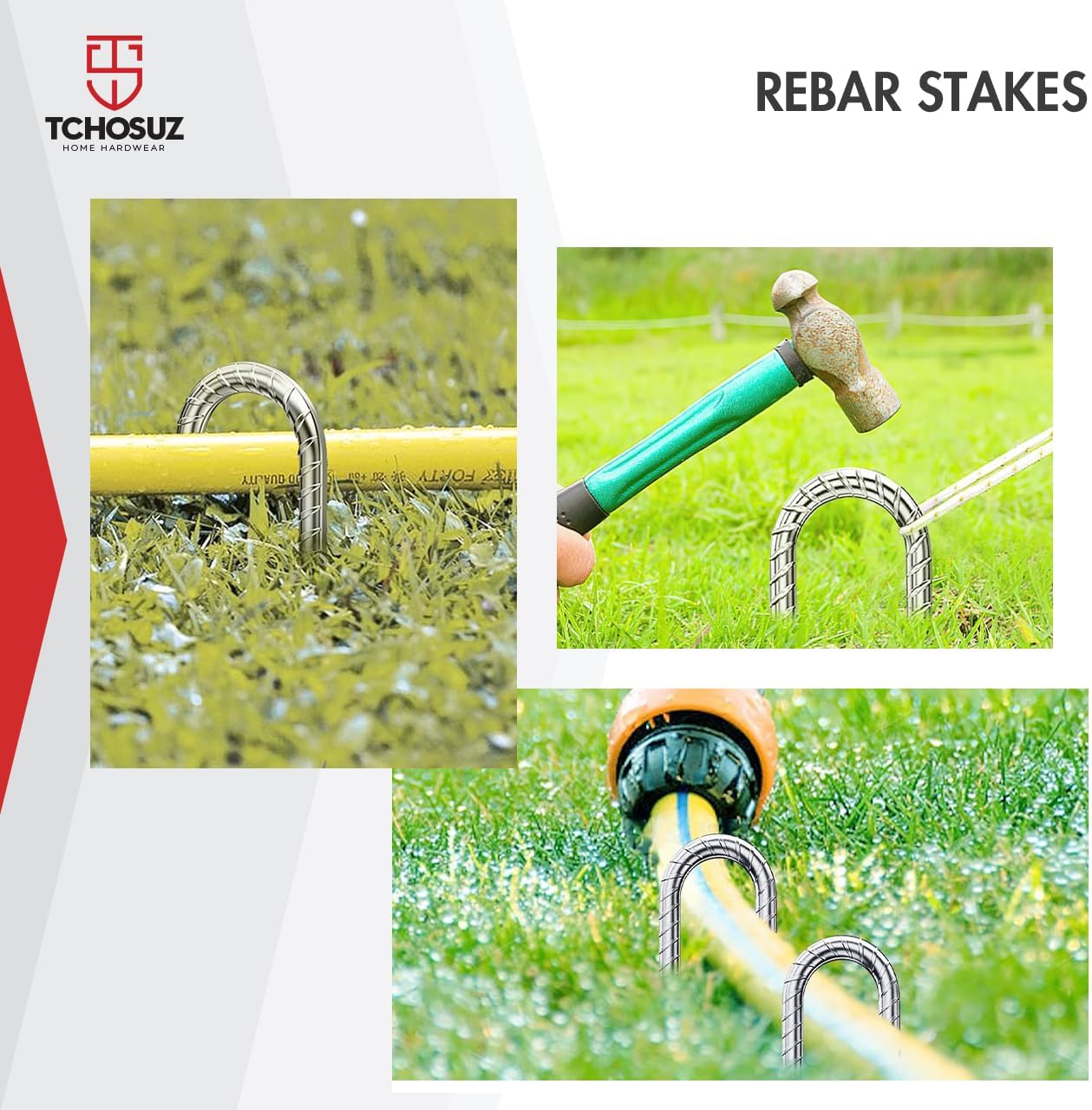 12 Inch U Hook Rebar Stakes, TCHOSUZ 10 Pack Heavy Duty Galvanized Ground Anchors, Q235 Carbon Steel Fence Stakes for Securing Tents Fix Fence Traps Wedding Decoration Artificial Turf
