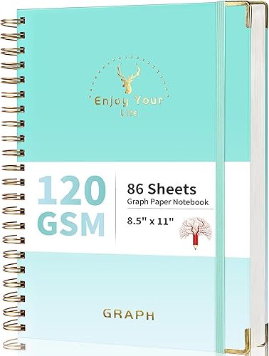 Smarpau Cuaderno de espiral de 8.5 x 11 pulgadas, cuaderno de cuadrícula universitaria de 4.23 ozm, 86 hojas172 páginas, cuaderno de sujetos grandes