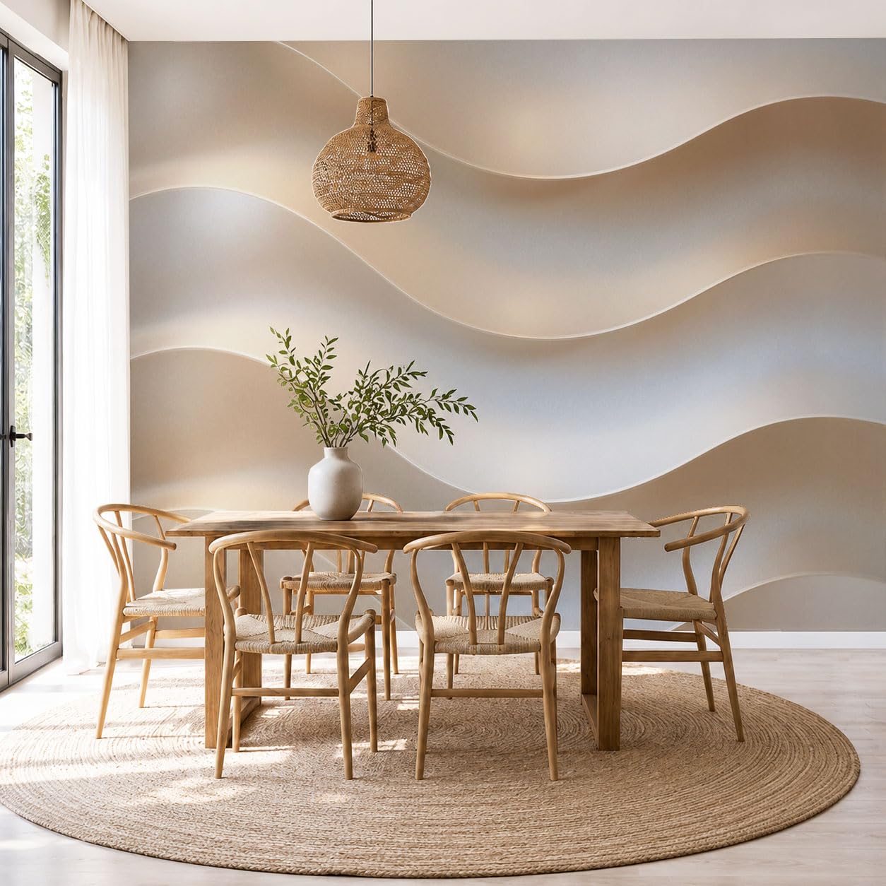 Papier peint panoramique relief beige pour masquer un grand mur vide