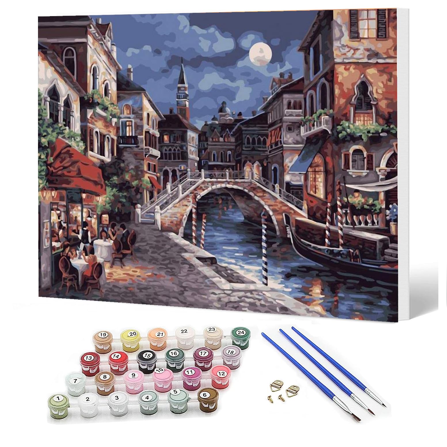 Ediximi Paint by Numbers Kit for Adults DIY Paint by Number 12" x 16" Canvas with Wooden Frame Drawing Arts and Crafts for Adults and Beginners,Night Scene