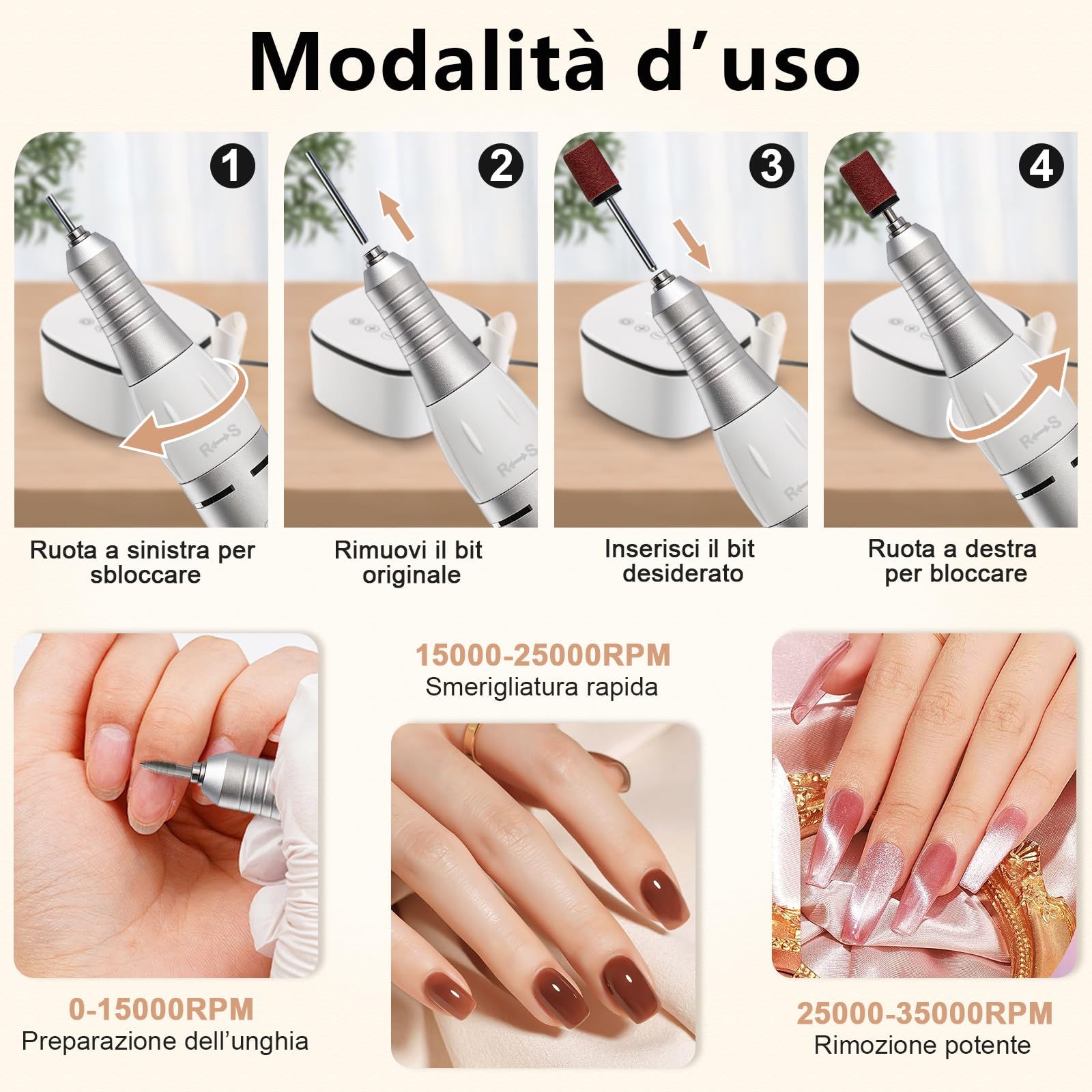 Fresa per Unghie Professionale 35000RPM, Fresa Unghie, Lima Per Unghie Elettrica, Display Digitale LED HD, Trapano Elettrico per Rimozione Gel/Smalto Bianco