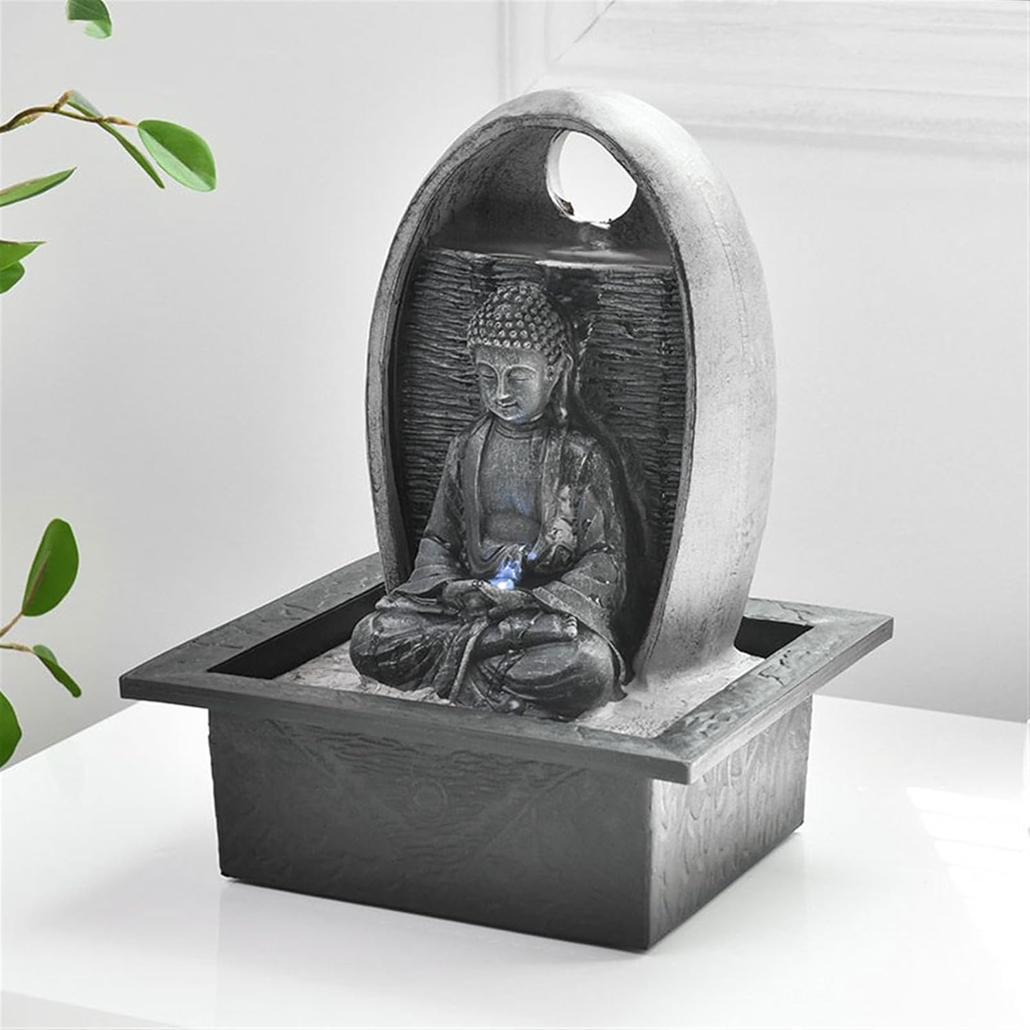 Tabletop Water Fountain Circular Water Fountain Office Desktop Water Landscape Decoration Zen Buddha Fountain Ornament Desktop Decoration for Home and Office Decor