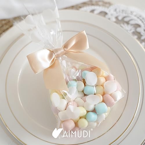 Vista 243 de AIMUDI Lazos giratorios para bolsas de golosinas de 3.5 pulgadas, lazos de satén azul turquesa para manualidades, lazos prefabricados con lazos Azul