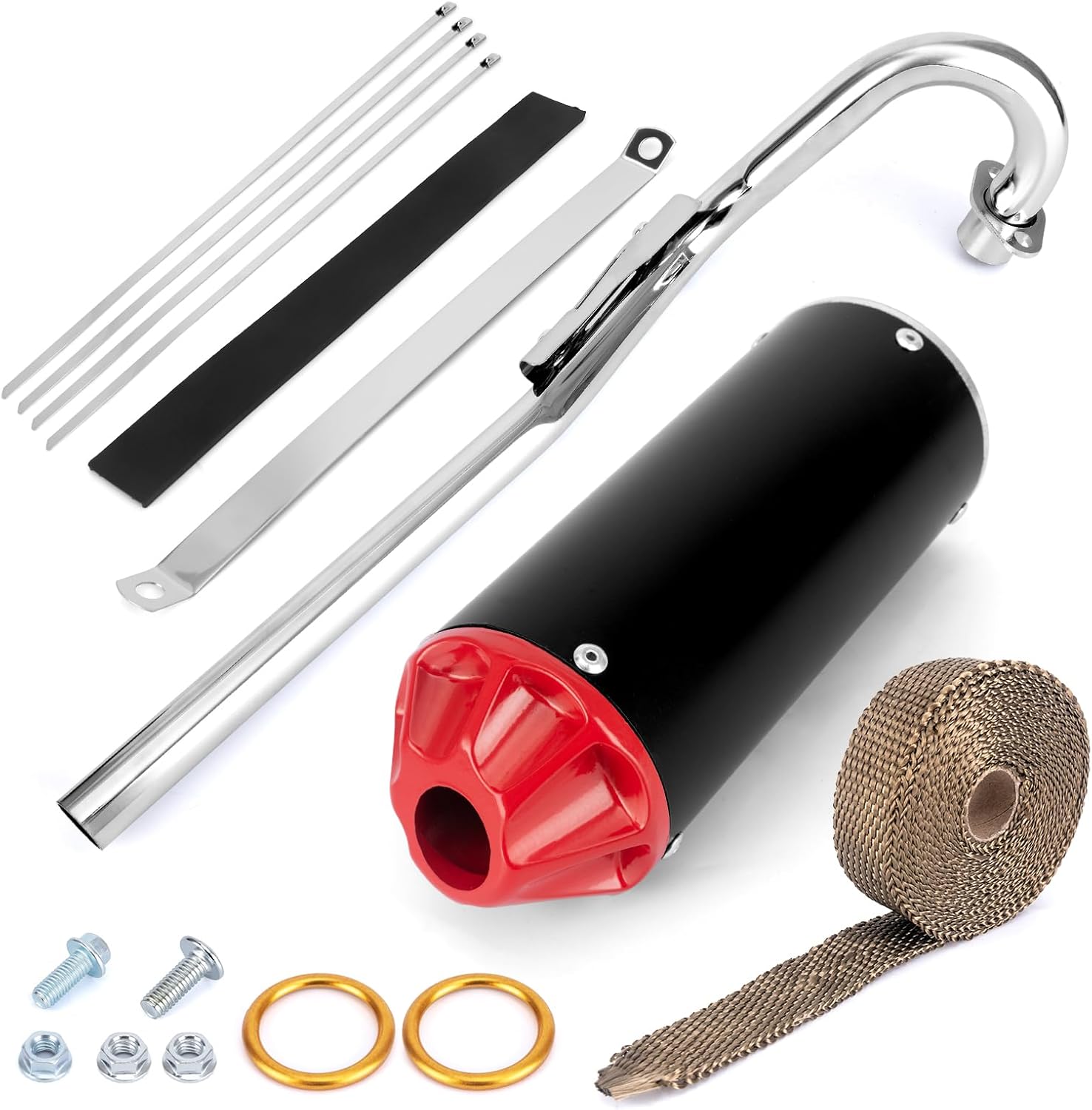 Motorcycle Muffler,28mm Exhaust Muffler with Heat Wrap,Motorcycle Exhaust Silencer for 50cc-125cc Dirt Bikes (CRF50/CRF70/XR50/SSR110/SSR125) Taotao DB10 DB14 Baja Xpro Apollo Rocketa TTR