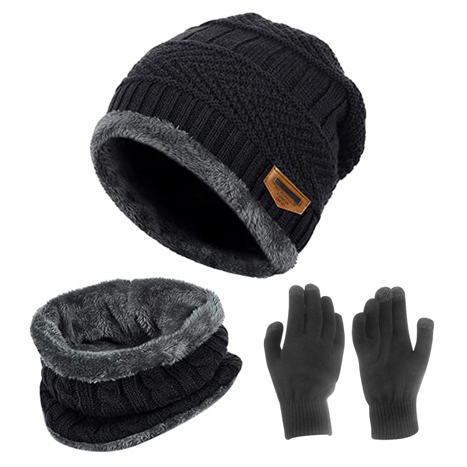 Ensemble Bonnet, Cache-Cou Et Gants Rockible Pour L'Hiver - Tricoté, Doublure Peluche, Tactile Écran, Pour Ski, Randonnée - 2