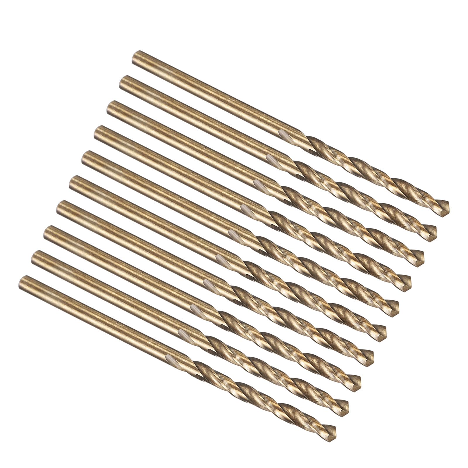 PATIKIL 2.5mm Drill Bit, M35 Cobalt 5% High-Speed Steel Jobber Straight Shank 135° Gold Finish for Stainless Steel Hard Metal - 10 Pack