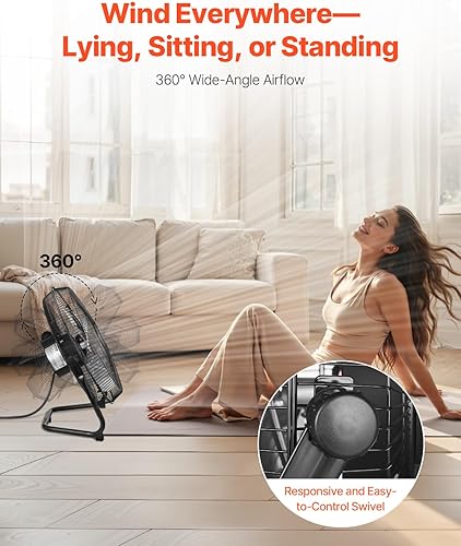 Miniatura 5 de VEVOR Ventilador de piso, ventilador industrial de alta velocidad de 3 velocidades, 14 pulgadas, 2560 CFM, inclinación ajustable de 360°, 19.69