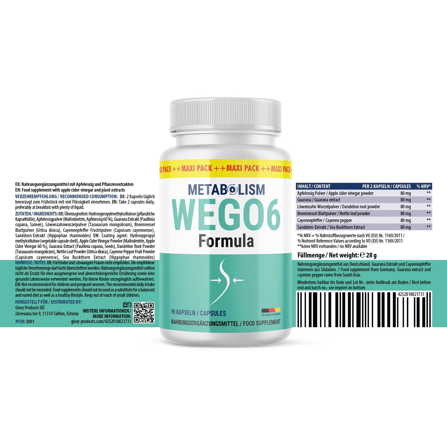 Metabo Wego6 Formula Kapseln | Mit Apfelessig | 90 Kapseln