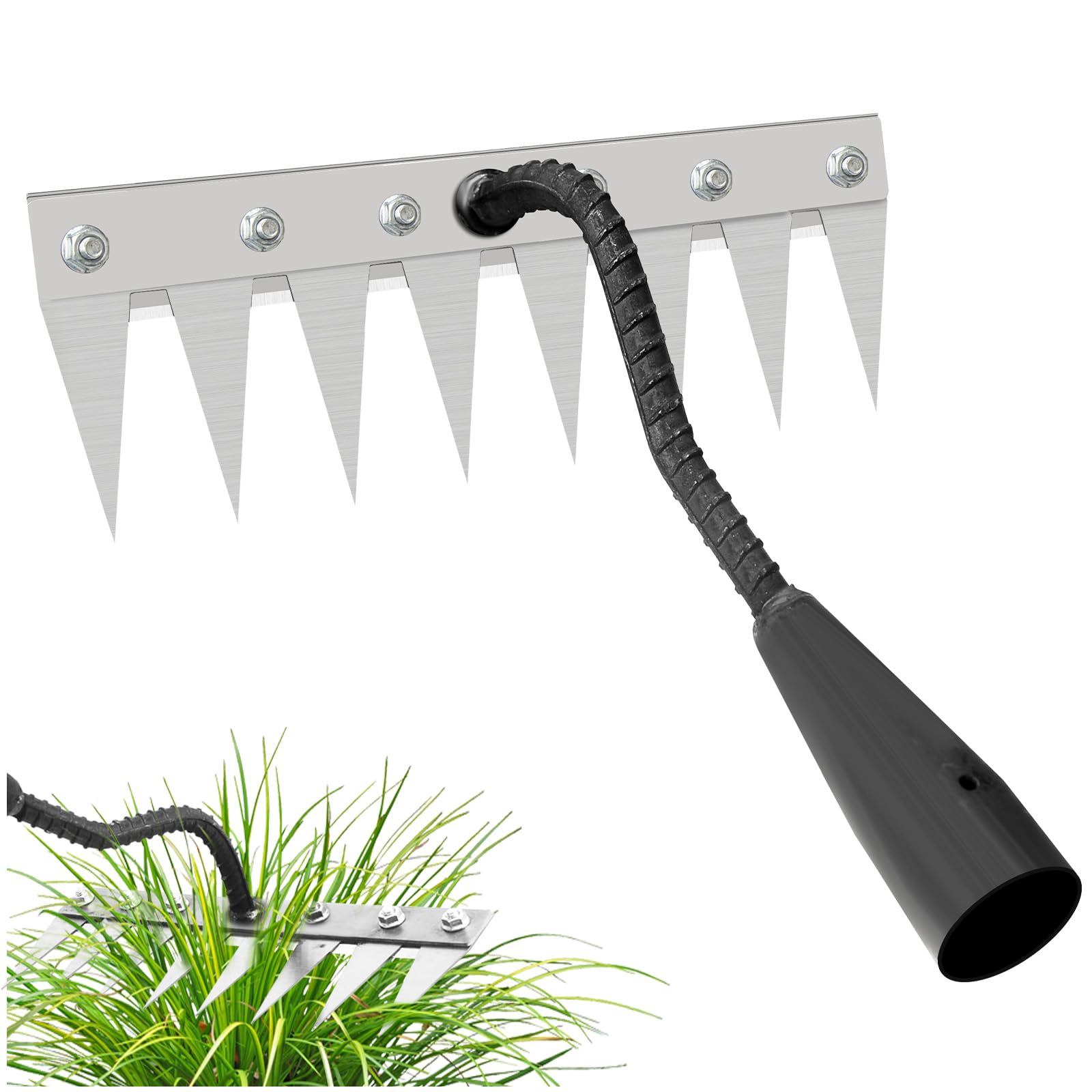 8 Denti Rastrello Per Diserbo,Rastrello Multifunzione Elimina Erbacce,Rastrello Da Giardino In Acciaio Al Carbonio,Sarchiatore per Erbacce Manuale per prato,cortile e fattoria(senza bastone)senza