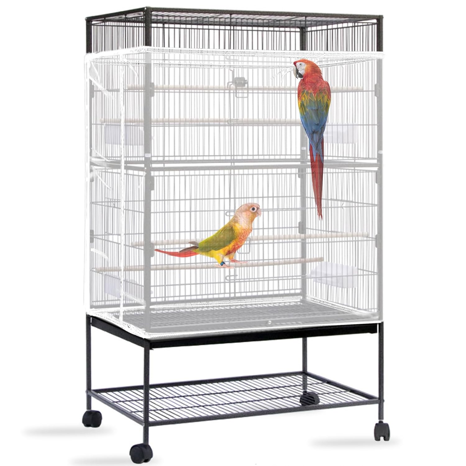 Daoeny Bird Cage Seed Catcher, Large Bird Cage Cover, Adjustable Soft Airy Nylon Mesh Net, Birdcage Cover Skirt Seed Guard for Parrot Parakeet Macaw African Round Square Cages...