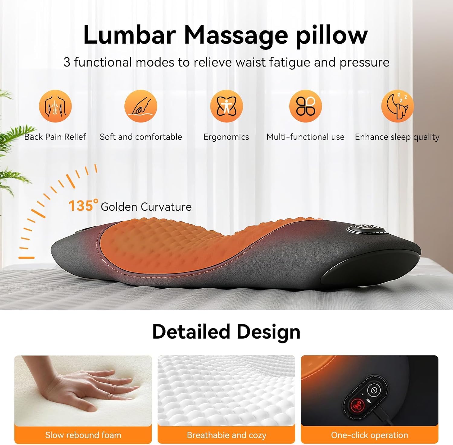 Masseur Lombaire et Sciatique 3 en 1 Chauffant, Vibrant & Traction 26° (Gris)
