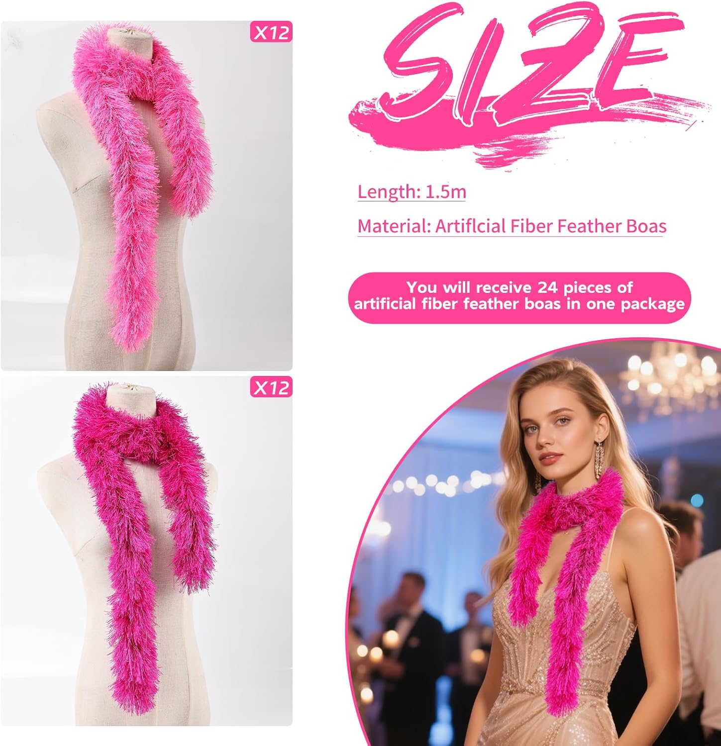 24pcs Feather Boas Bulk Artificial Fluffy Boas Costume Decor for Halloween Wedding Christmas Tea Party Supplies - Image 2