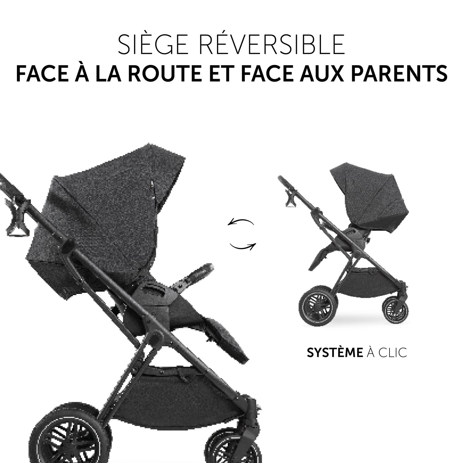 hauck Poussette 3 en 1 Vision X avec Siege Auto i-Size et Accessoires – Poussette Pliable Compacte Jusqu’à 25 kg, Set Complet avec Cosy Bebe et Nacelle, Noir Chiné