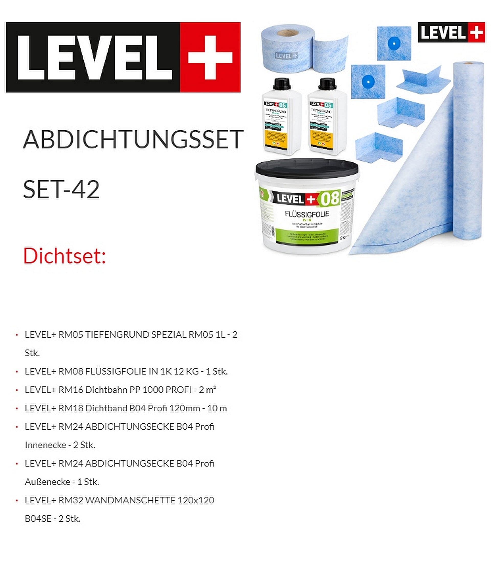 Abdichtungsset Dusche Bad Bandset, 12Kg Flüssigfolie, Dichtecken, Dichtband, Dichtbahn 2m2, Tiefengrund SET42