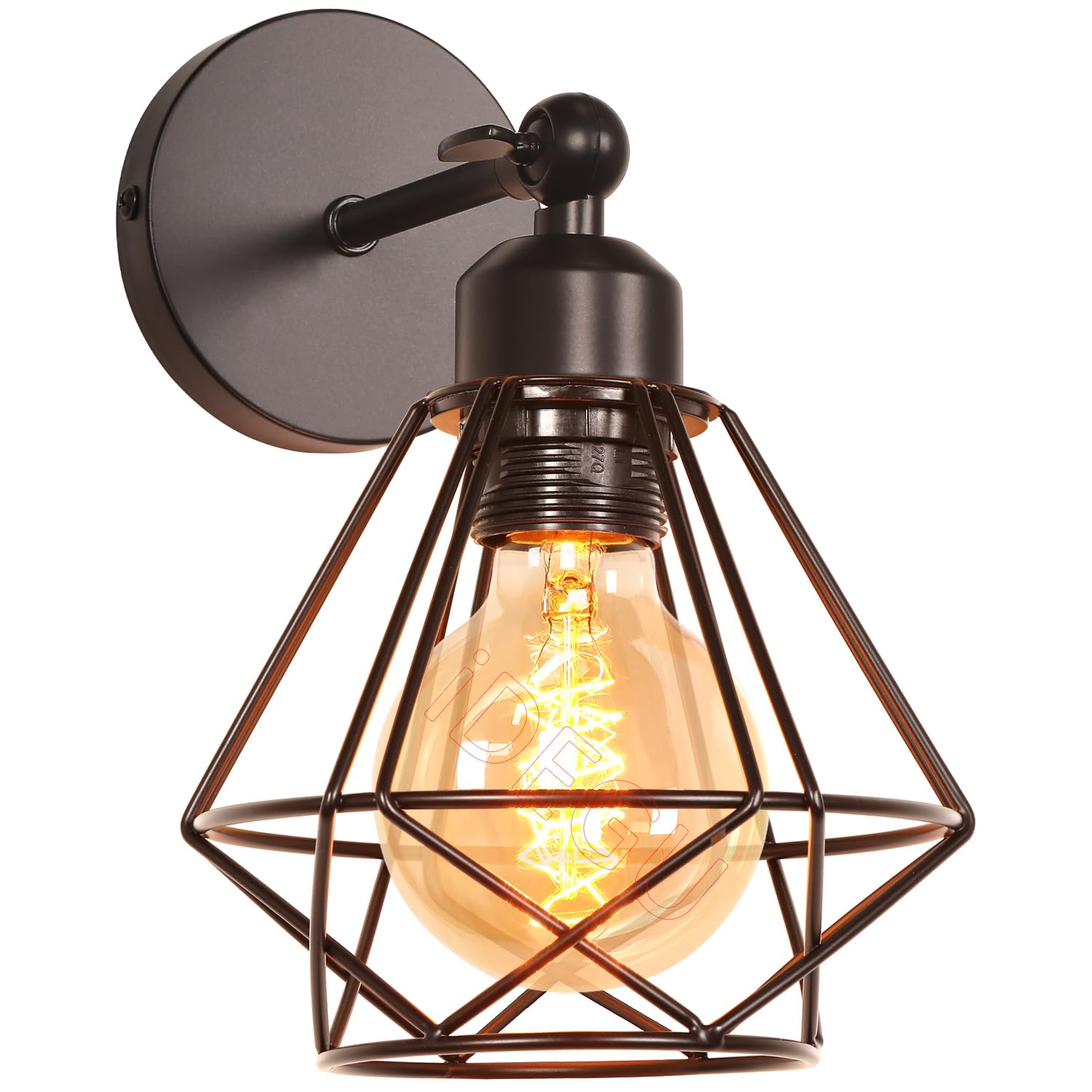 iDEGU Industrial Wall Light Cage Design Wall Lamp in Metal Adjustable Vintage Indoor Wall Sconce E27 Ceiling Light for Bedroom, Hallway, Living Room (16cm, Type C, Black, 1 Pack)