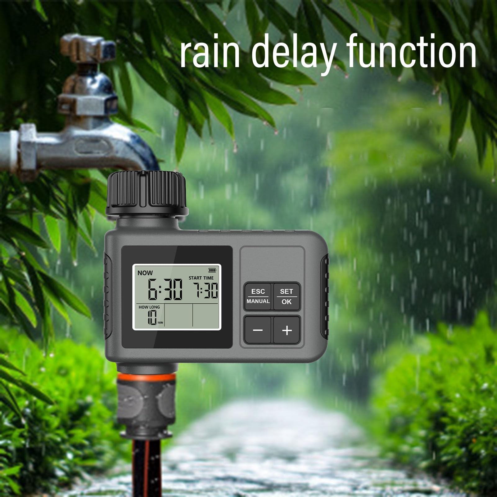 Sprinkler Timer, Programmable Hose Timer with Rain Delay, Manual Watering System, IPX5 Digital Irrigation for Garden, Lawn, Pool, Etc