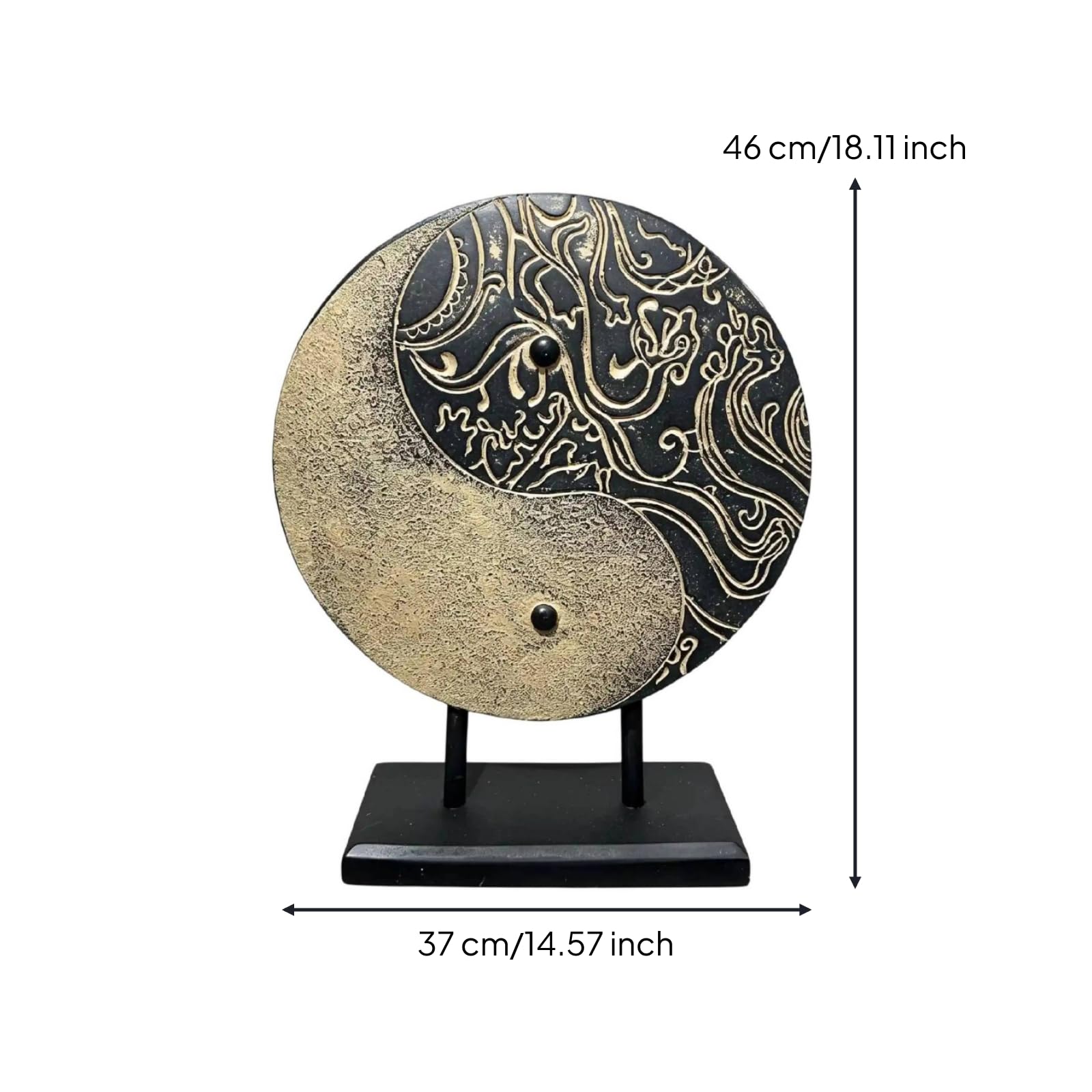 Colcolo Scultura Tai Decorazione da Tavolo Statuetta Yin Yang Arte Contemporanea Resina con Supporti Verticali Base Ebano Stabile Finitura Nera E Dorata