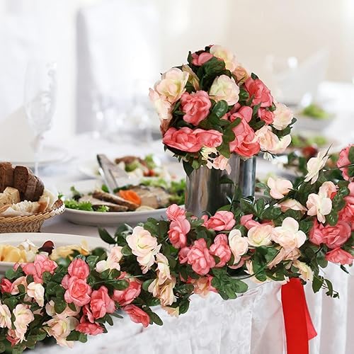Miniatura 4 de TELDRASSIL Paquete de 10 flores de vid de rosas falsas, flores artificiales, flores colgantes, hiedra rosa, hogar, hotel, oficina, boda, fiesta,