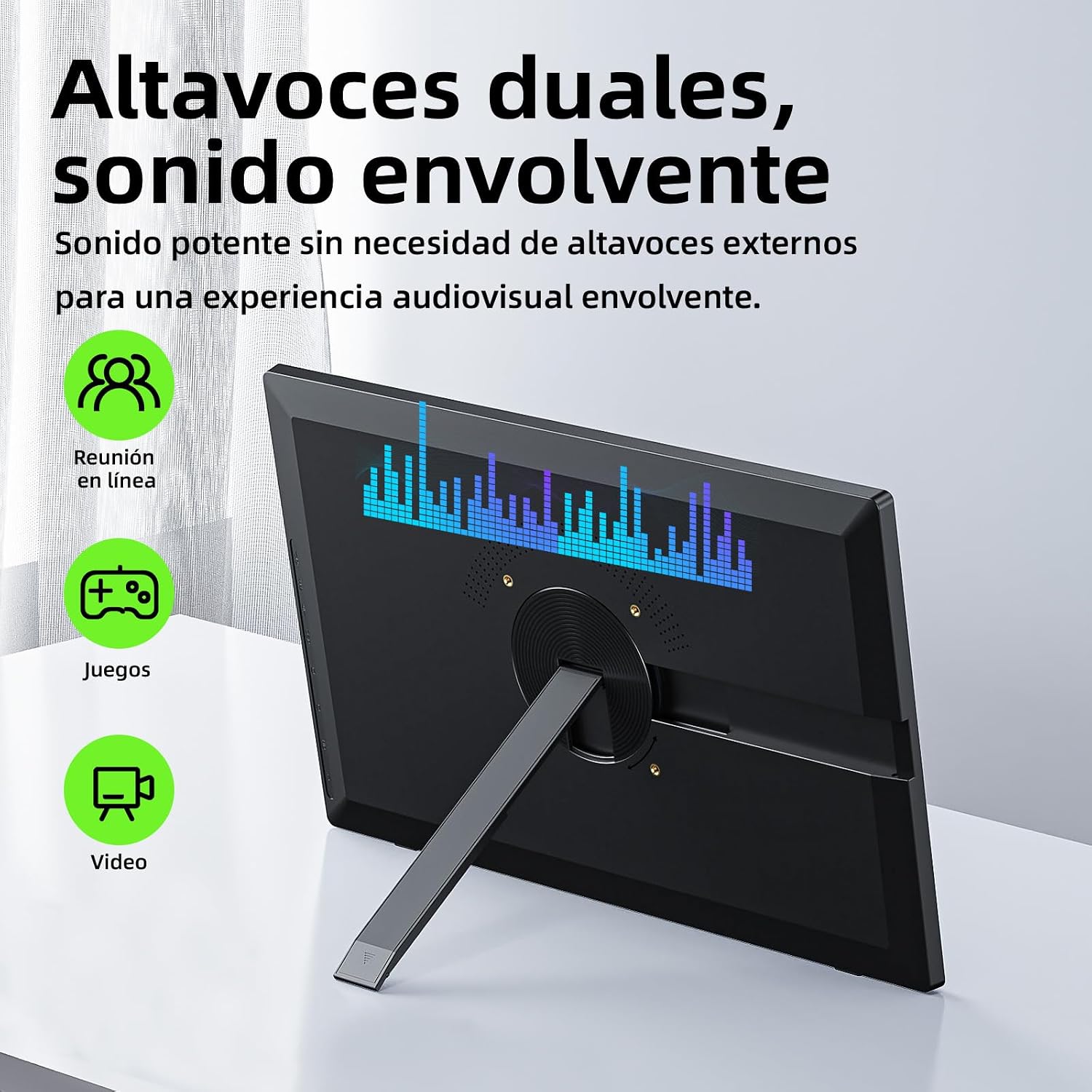 Bettdow AC1083 monitor demonstrating its 90-degree rotatable stand, showing both landscape and portrait modes.