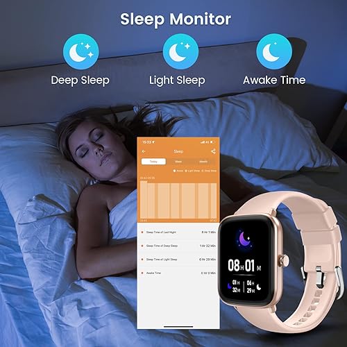 Miniatura 5 de Reloj inteligente, rastreador de actividad física con monitor de sueño de oxígeno en sangre y frecuencia cardíaca, reloj inteligente de pantalla