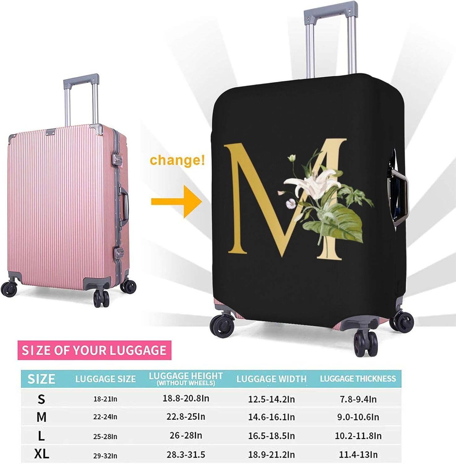 Decorative M Suitcase Protectors Elastic Washable Luggage Covers With Concealed Zippers For 18-32 Inch Luggage (Size Xl: Fits 29-32 Inch)