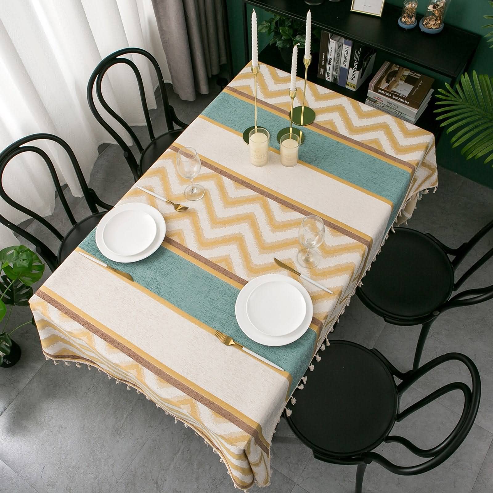 Tovaglia Antimacchia Cucina Tovaglie Rettangolari Colorate Ciniglia Flanella Jacquard Cotone Impermeabile Copri Tavolo Rettangolare Soggiorno Poliestere Giallo 140X160Cm