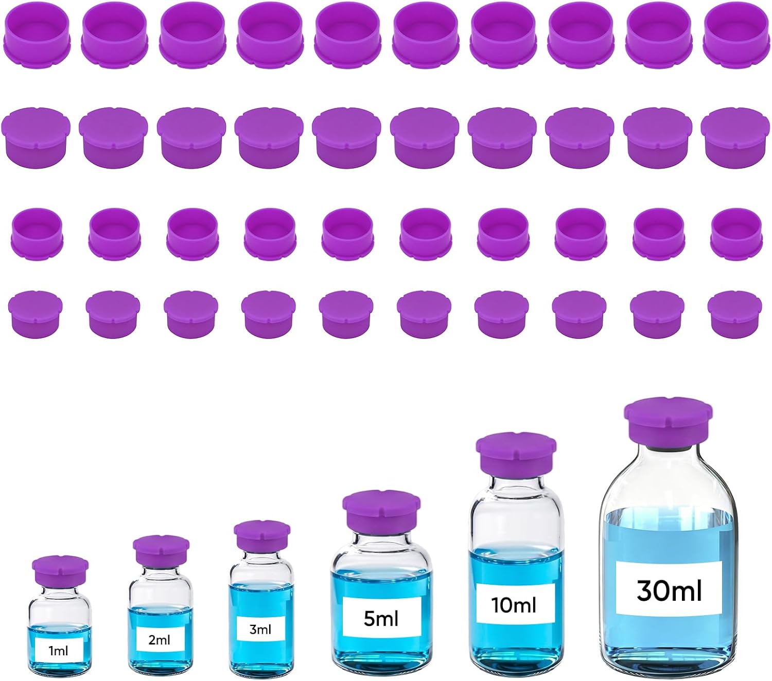 3ml & 5ml Vial Caps, Peptide Vial Caps, Silicone Cap, (20 +20) PCS, Purple