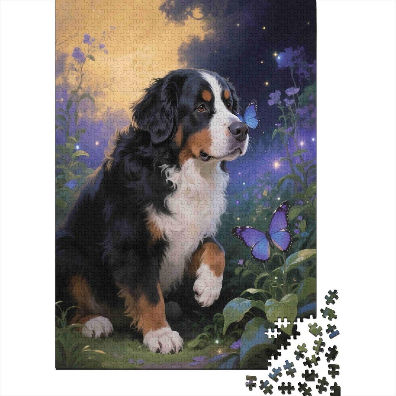 3D Printed Bernese Mountain Dog Fitted Sheet Microfiber Soft Violet Butterfly Mattress Cover Bedroom Decor 90x200x25cm