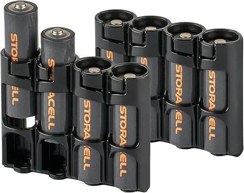 Miniatura 2 de Storacell Organizador de almacenamiento de baterías AA (paquete de 2), negro, capacidad para 4 baterías (no incluidas)