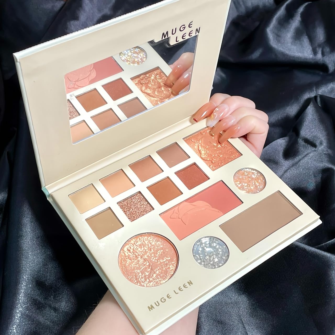 Year of Tiger 3D Carved Eyeshadow Palette, 8-in-1 Makeup Set with Matte Shimmer Blush Highlighter, Waterproof Long-Lasting with Mirror