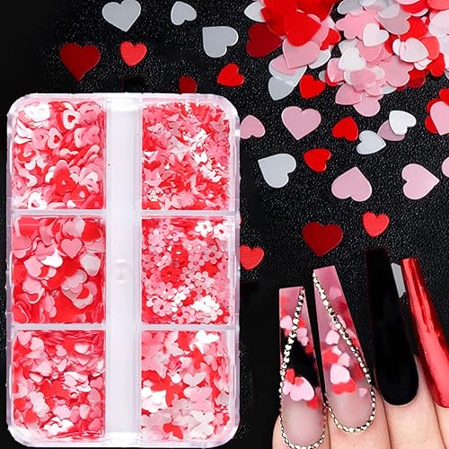 Uñas de corazón para el día de San Valentín lentejuelas holográficas 3D purpurina de corazón para uñas arte de uñas acrílico confeti láser rosa disponible en Yaxa Guatemala